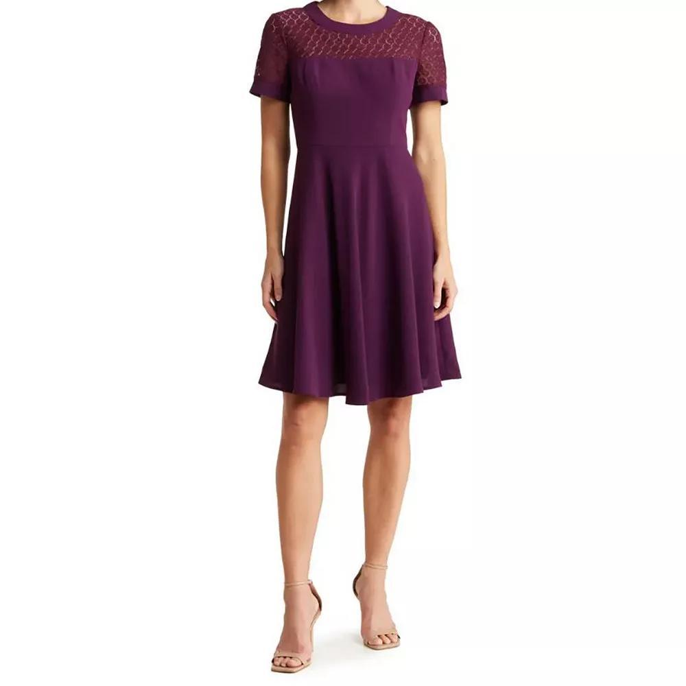 Women's Focus By Shani Fit & Flare Crepe & Lace Dress, Size: 2, Pink Product Image