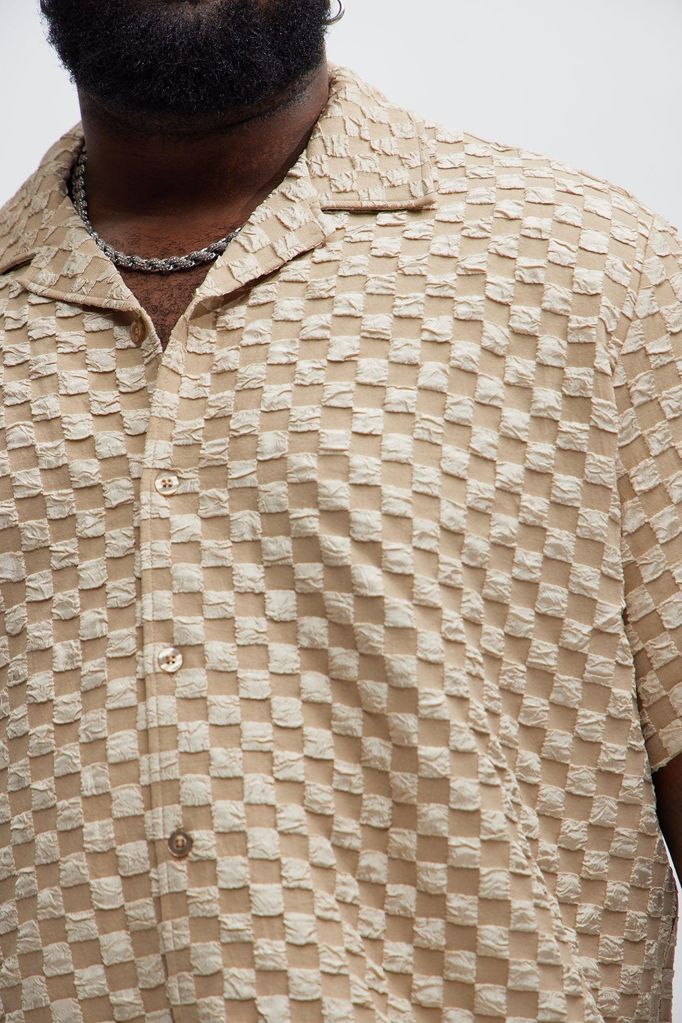 Crinkled Checkers Shirt - Tan Product Image