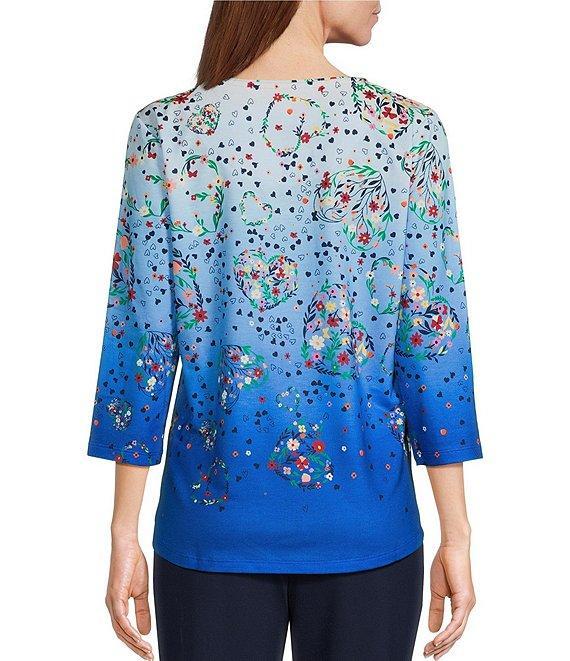 Allison Daley Floral Hearts Print 3/4 Sleeve Crew Neck Knit Top Product Image