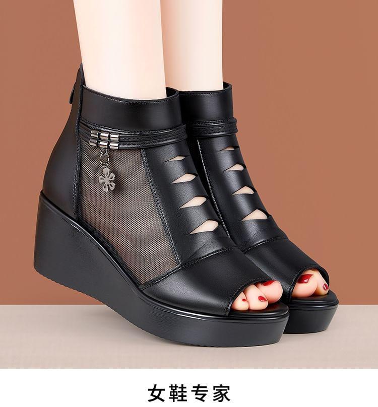 Platform Peep Toe Panel Mesh High Top Shoes Product Image