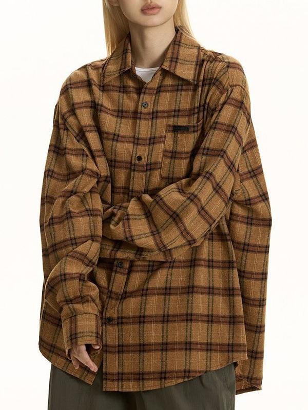 Versatile Checkered Long Sleeve Blouse Product Image