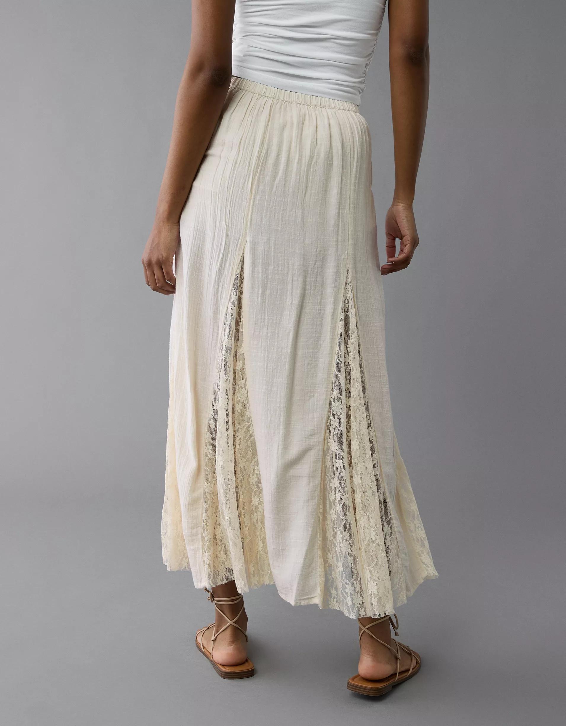 AE High-Waisted Lace Detail Maxi Skirt Product Image