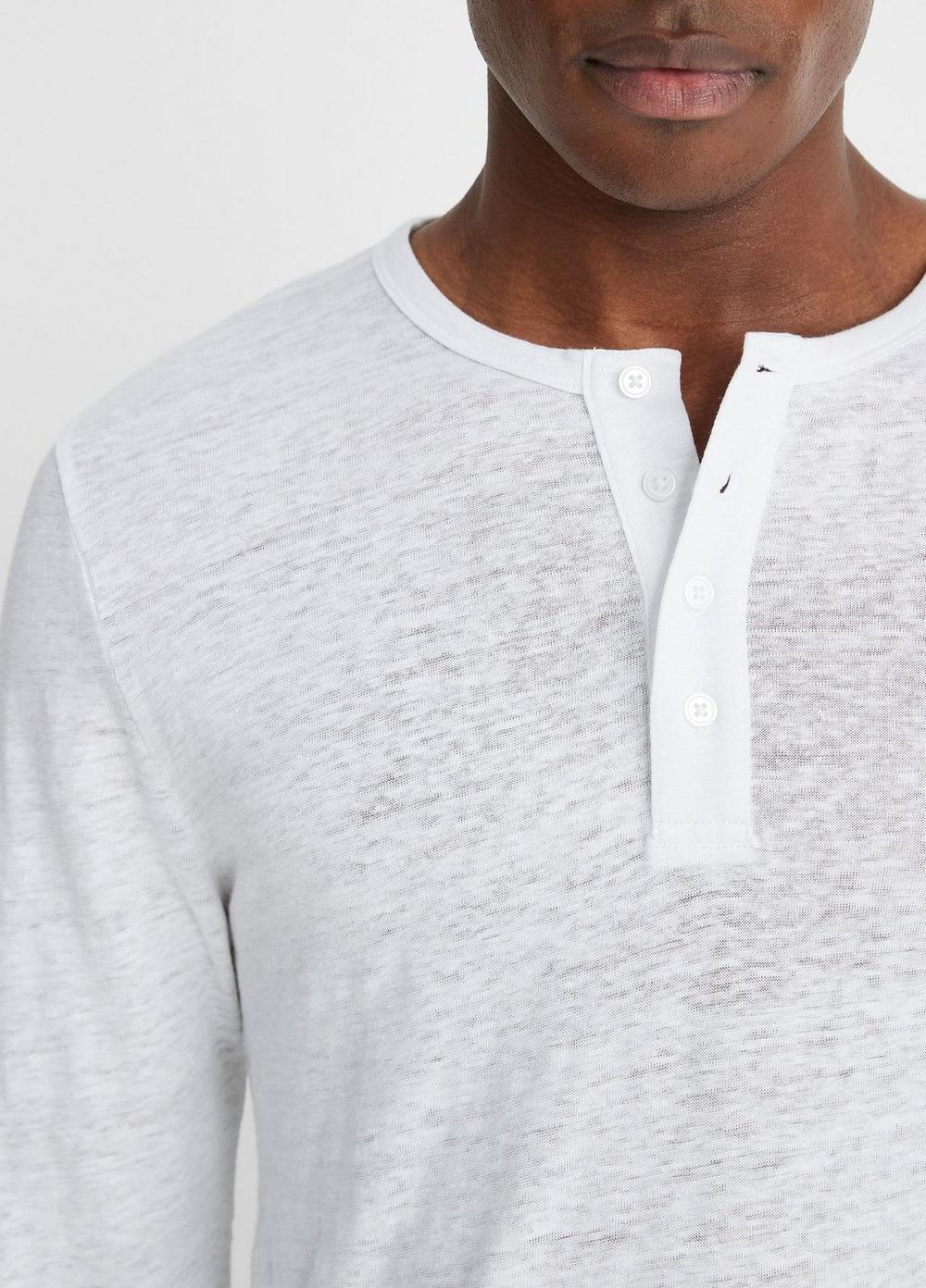 Mens Linen Long-Sleeve Henley, Optic White, Size XL Vince Product Image