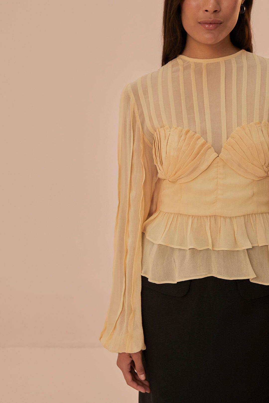 Beige Pleated Bust Blouse Product Image