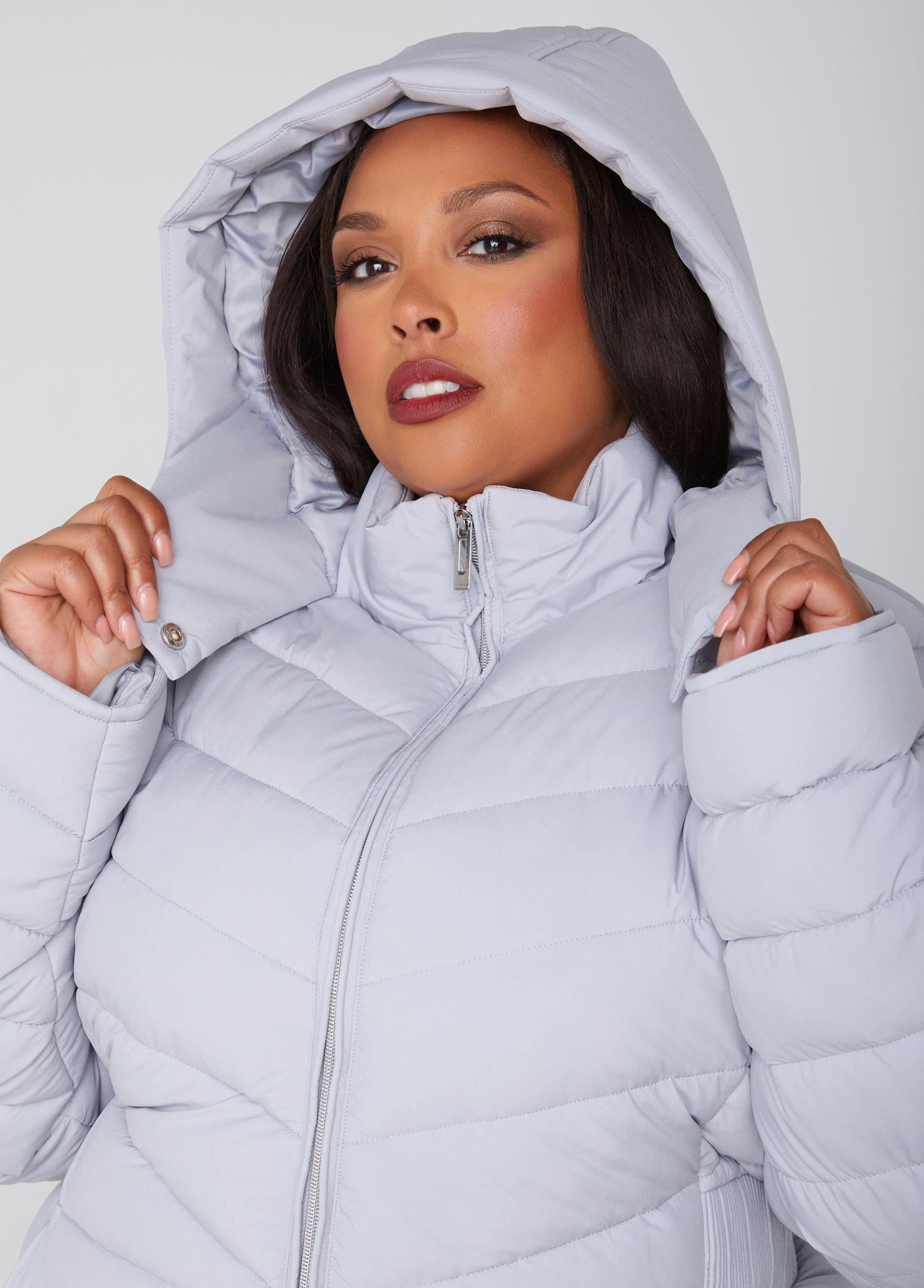 Plus Size Hooded Ribbed Puffer Coat Ashley Stewart Product Image