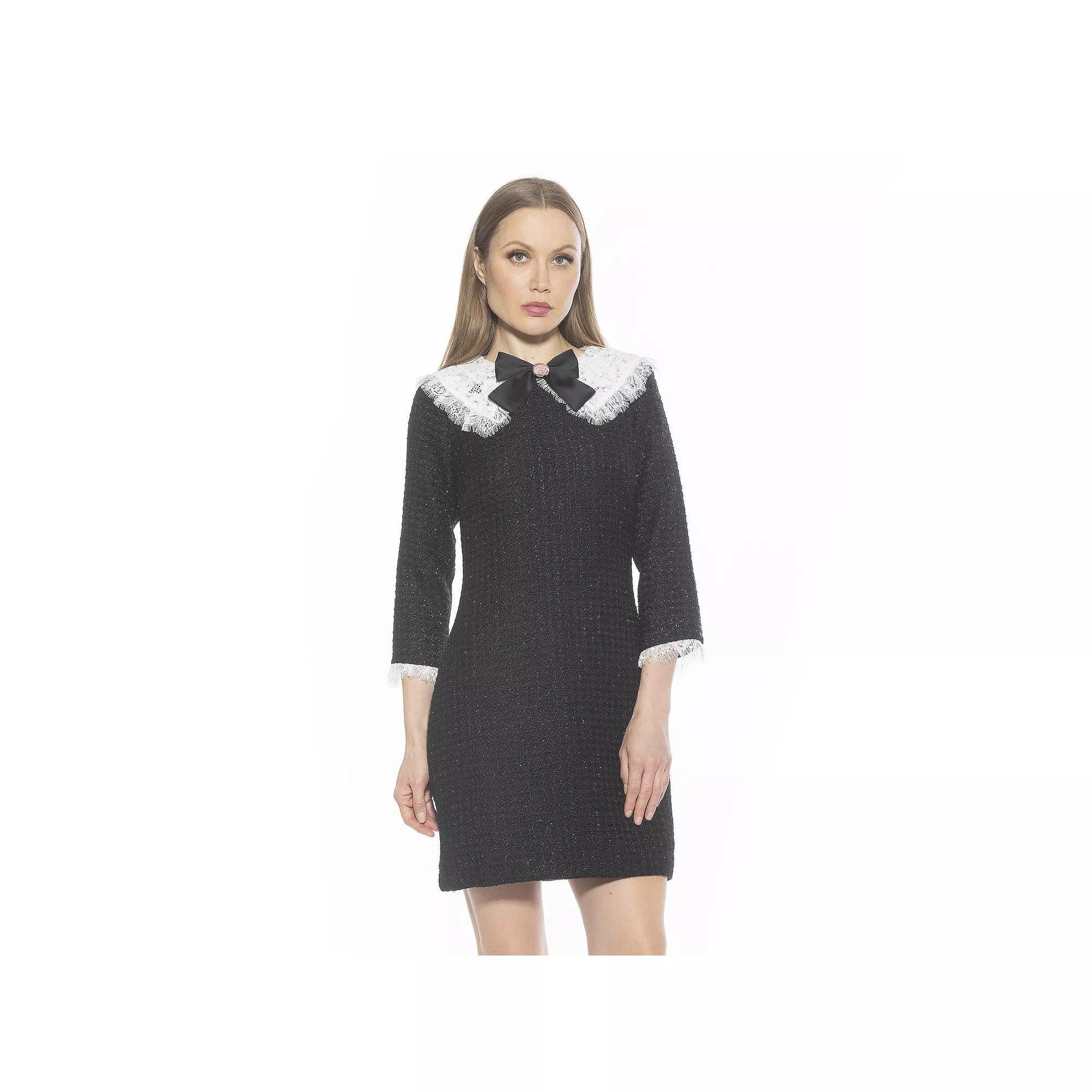 Women's ALEXIA ADMOR Monique Lace Collar Tweed Shift Dress, Size: 8, Black Product Image