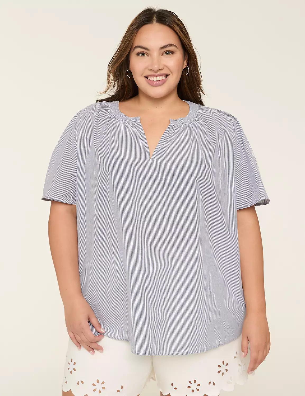 Embroidered Notch-Neck Popover Top Product Image