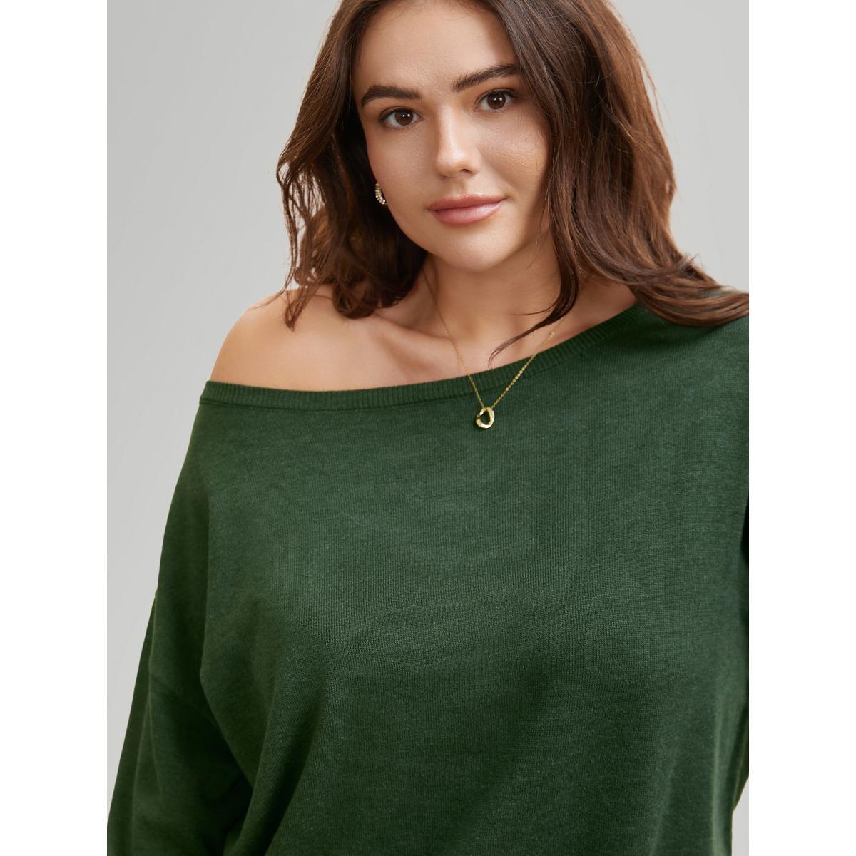 Plus Size Supersoft Essentials Boat Neck Drop Shoulder Pullover ArmyGreen Women Elegant Long Sleeve Boat Neck Everyday Pullovers BloomChic 14-16/1X Product Image