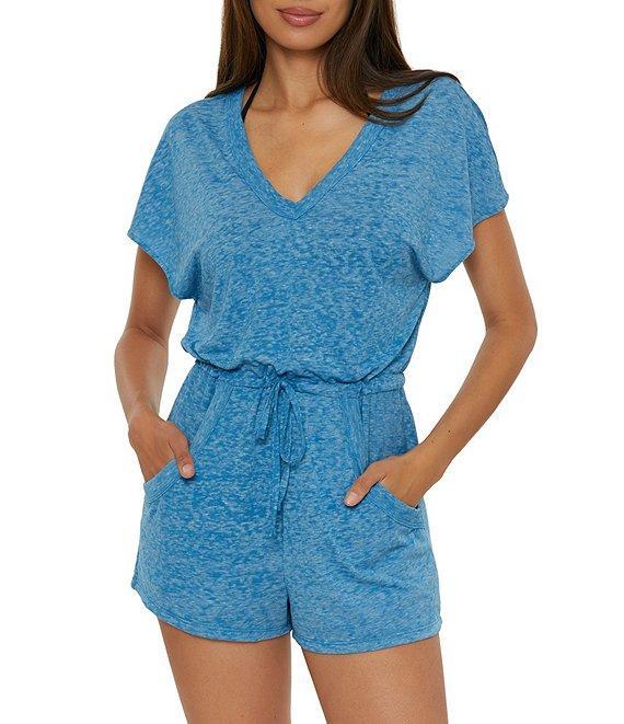 Becca By Rebecca Virtue Beach Date Ladder Rib Trim V-Neck Romper Swim Cover-Up Product Image