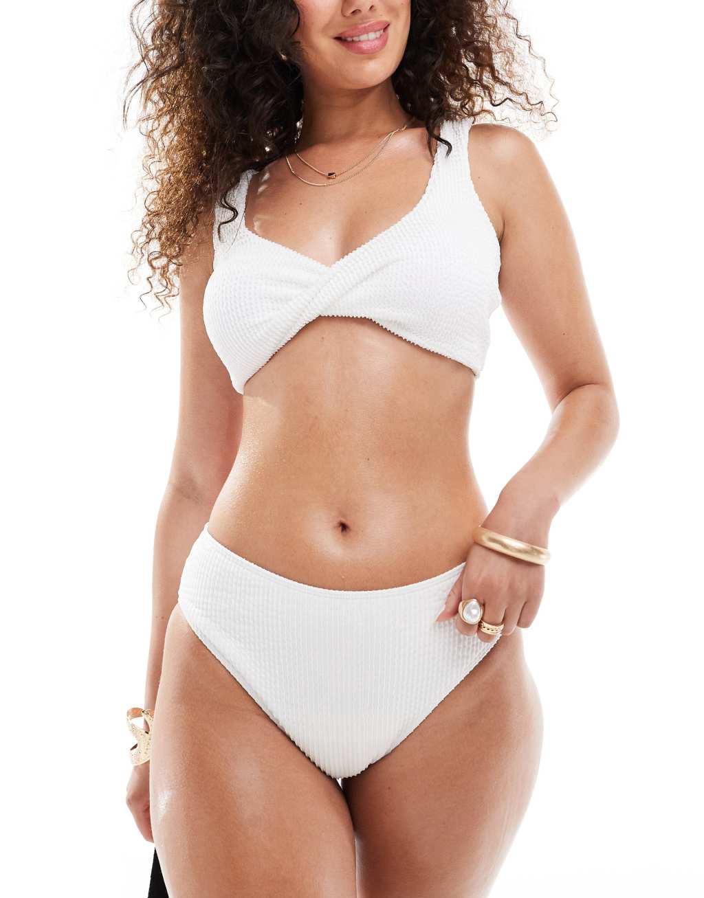 In The Style exclusive crinkle high leg bikini bottoms in white - part of a set Product Image