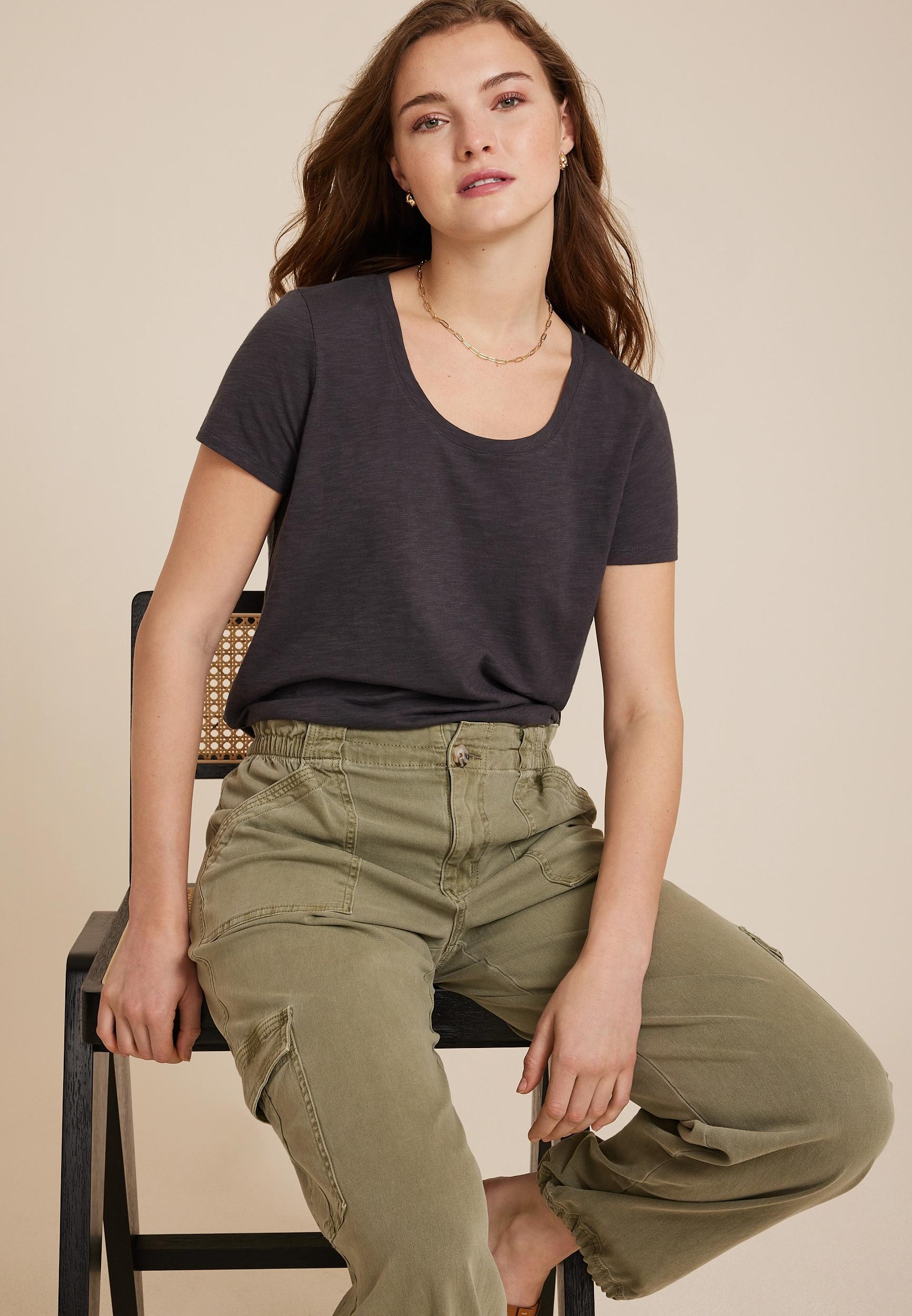 Maurices Womens X Small Size 24/7 SumnerSunwashScoop Neck Tee Green Product Image