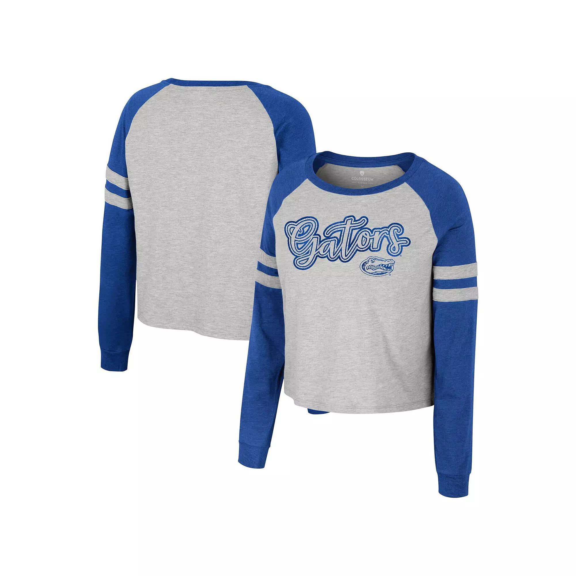 Women's Colosseum Heather Gray Florida Gators I'm Gliding Here Raglan Long Sleeve Cropped T-Shirt, Size: Large, Grey Product Image