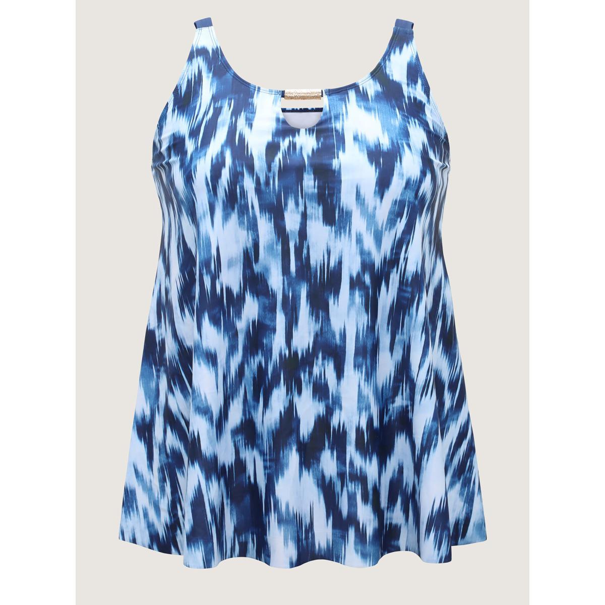 Plus Size Tie-Dye Like Neck Cut-Out Swim Top Women's Swimwear Indigo Beach High stretch Bodycon U-neck Curve Swim Tops BloomChic 22-24/3X Product Image