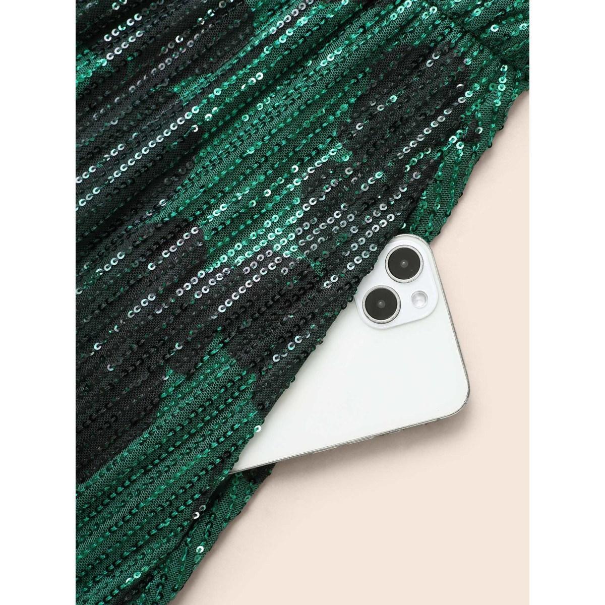 Plus Size Sequin Floral Lantern Sleeve Midi Dress Truegreen Women Cocktail Texture Party Curvy Bloomchic 18-20/2X Product Image