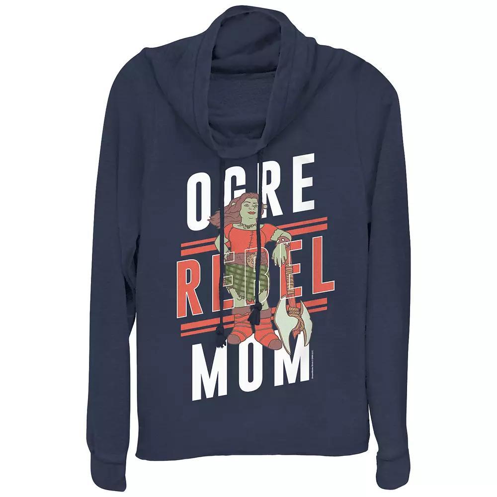 Womens Shrek Ogre Rebel Mom Cowlneck Graphic Lightweight Long Sleeve Blue Product Image