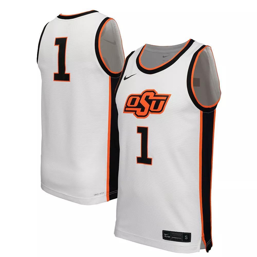 Men's Nike #1 White Oklahoma State Cowboys  Replica Basketball Jersey, Size: Medium Product Image