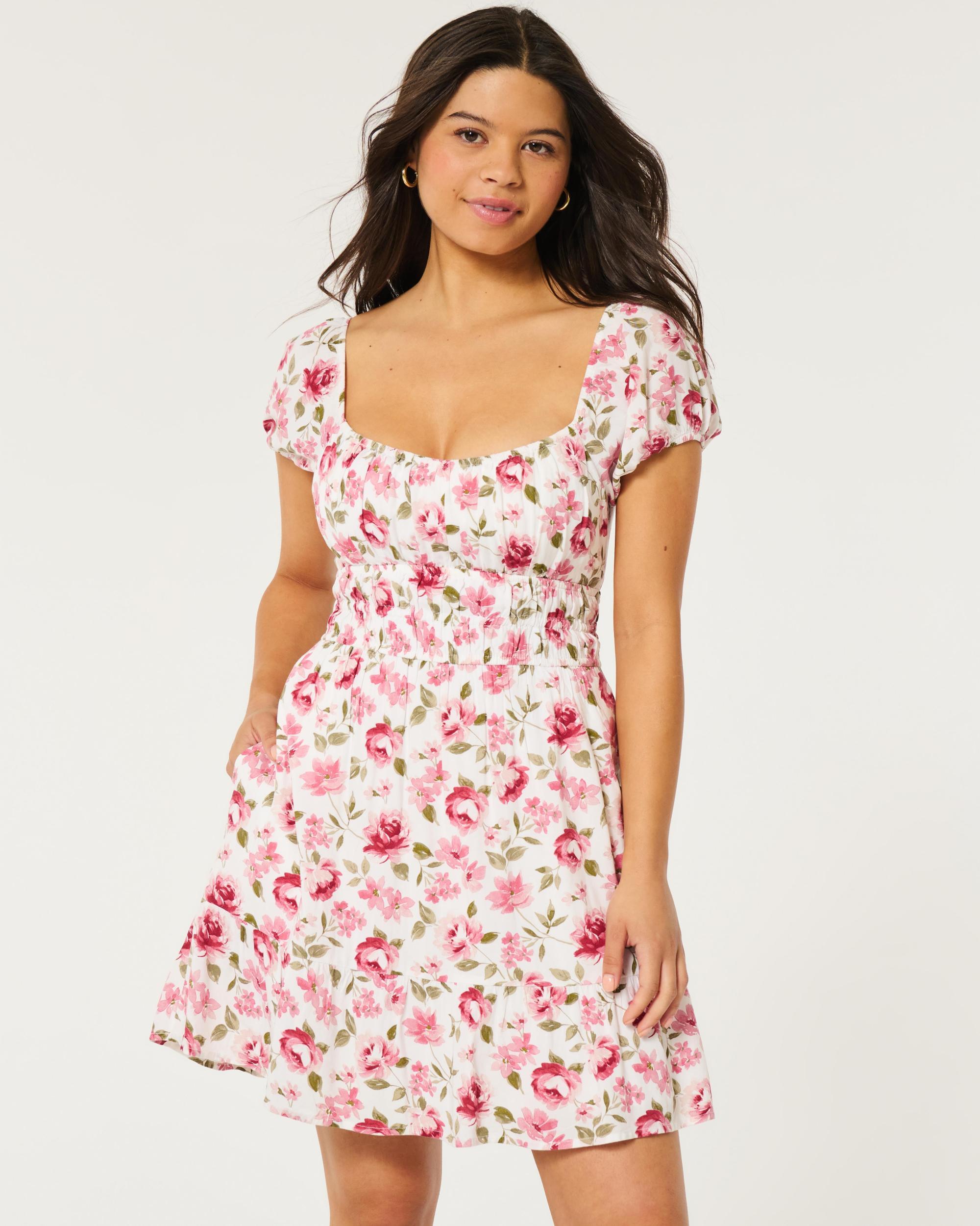 Short-Sleeve Channeled Waist Mini Dress Product Image