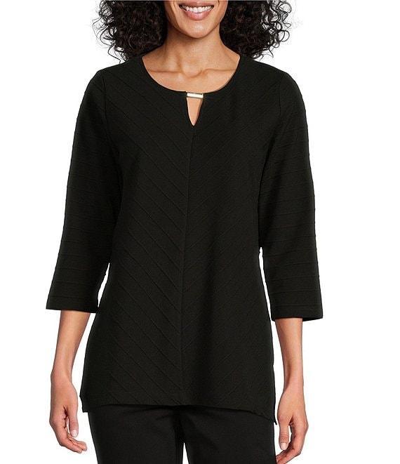 Allison Daley 3/4 Sleeve Keyhole Neck Spaced Ottoman Knit Top Product Image