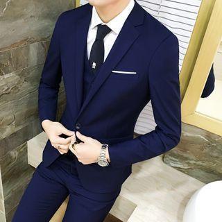 Set: Plain Blazer + Vest + Dress Pants Product Image