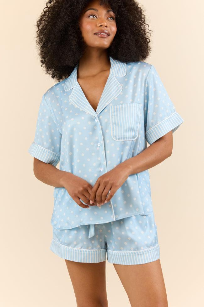 No Alarm Blue Polka Dot Satin Pajama Top Product Image