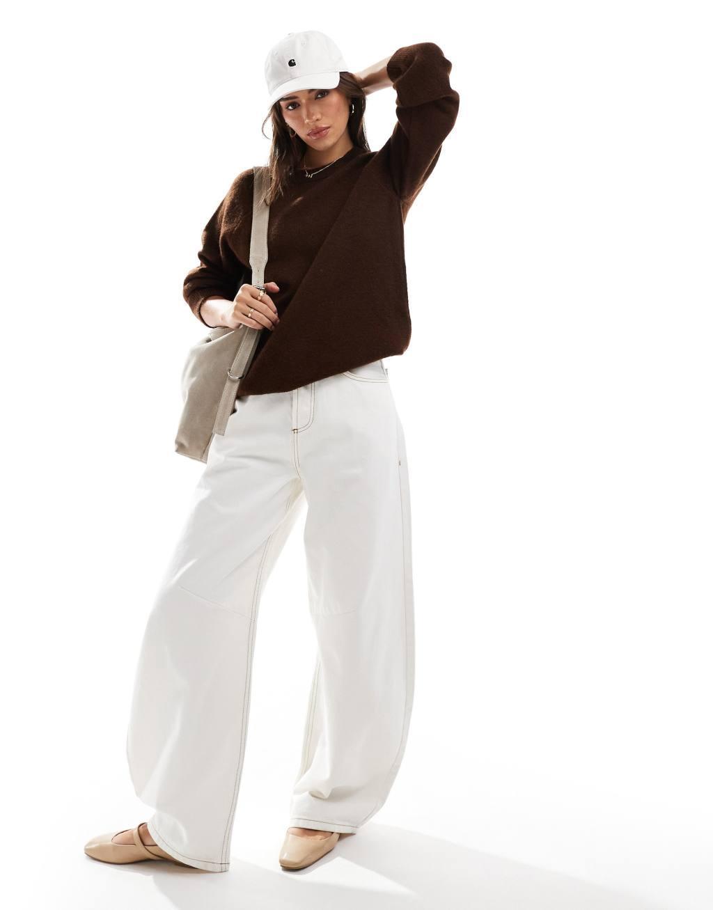 ASOS DESIGN fluffy oversized sweater in chocolate brown Product Image