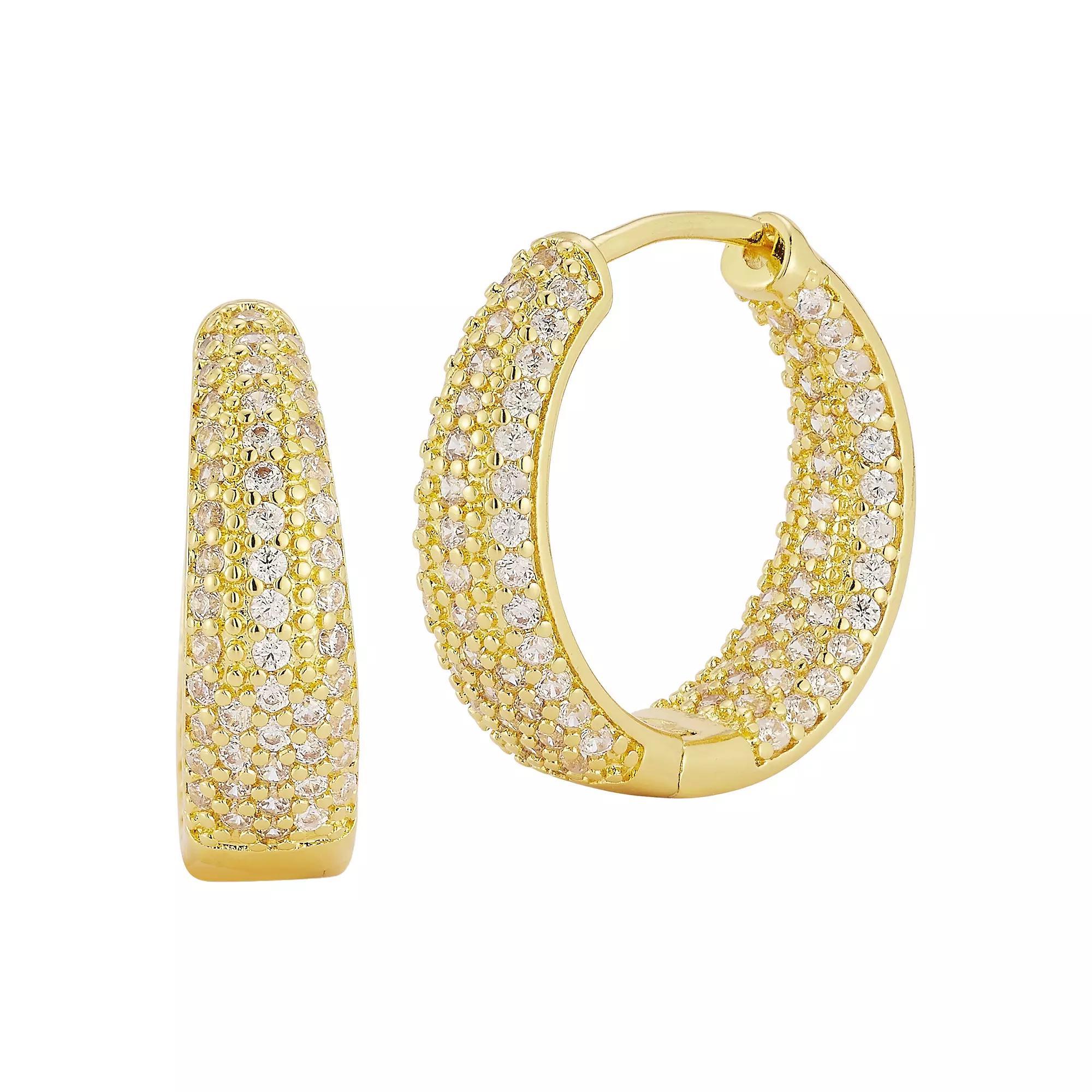 Cubic Zirconia Graduated Hoop Earrings, Women's, Gold Tone Product Image