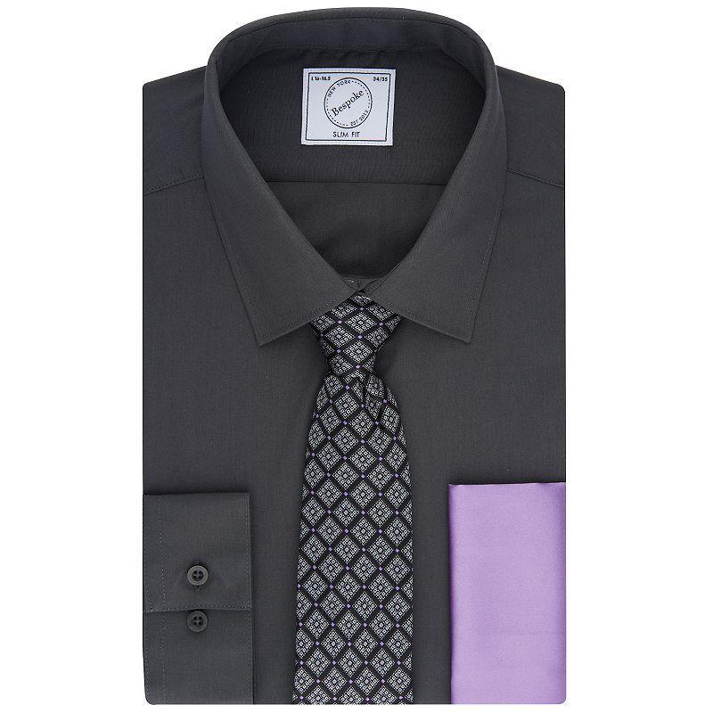 Men's Bespoke Slim-Fit Dress Shirt, Pocket Square & Tie Set, Size: Medium-32/33, Studio White Product Image