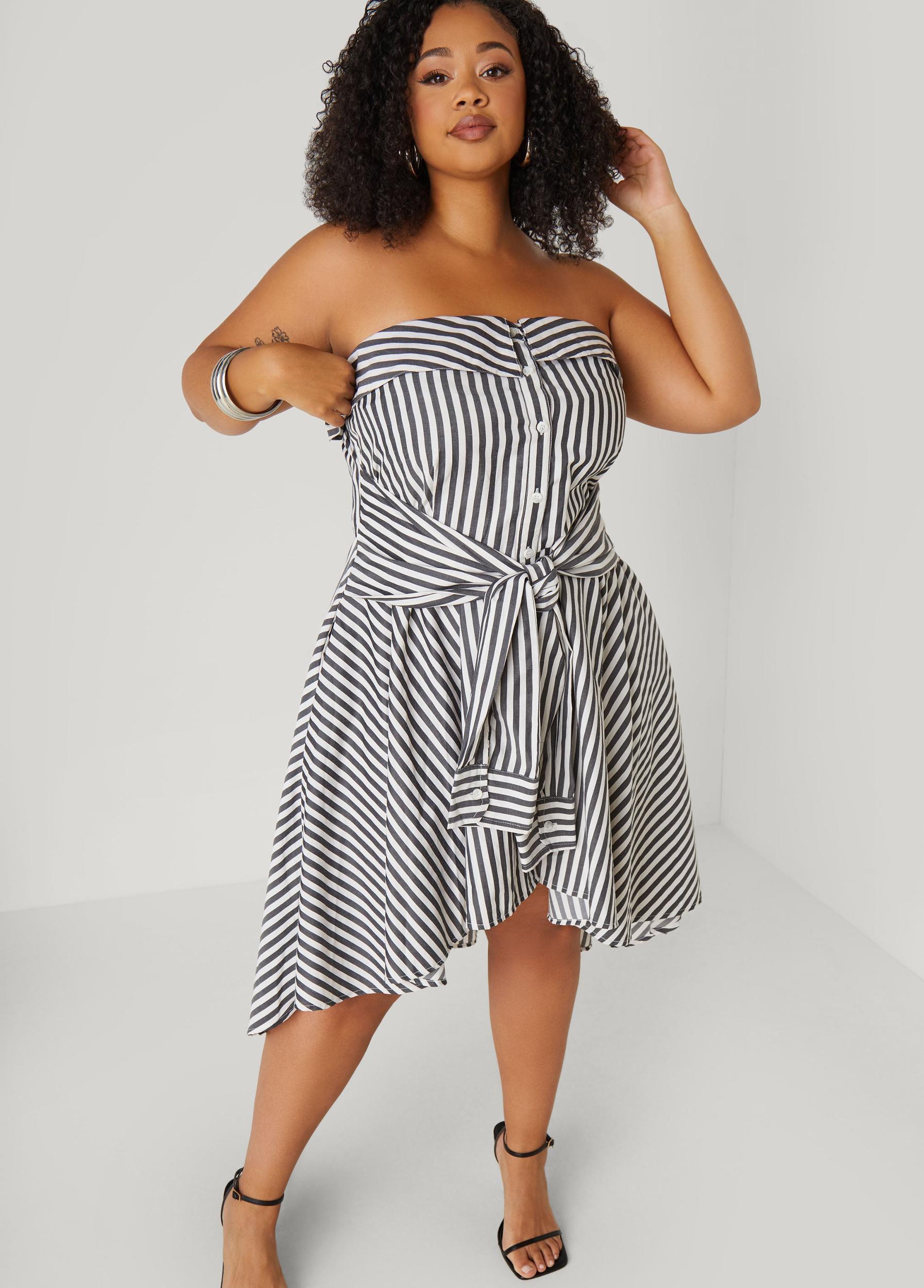 Striped Waist Tied Hi Low Dress Product Image