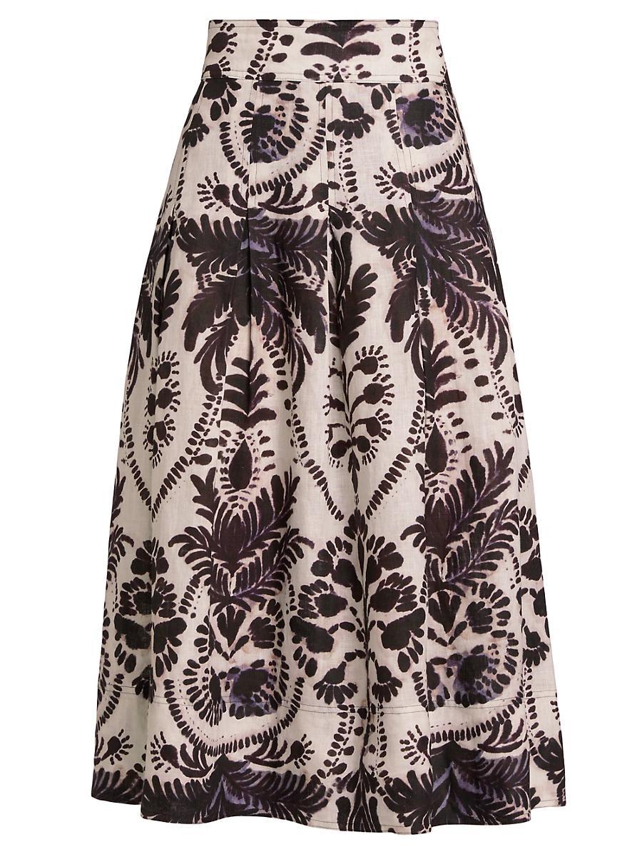 Womens Frankie Damask Linen Midi-Skirt Product Image