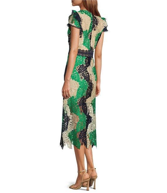 Adelyn Rae Crochet Lace V-Neck Flutter Short Sleeve Midi Dress Product Image