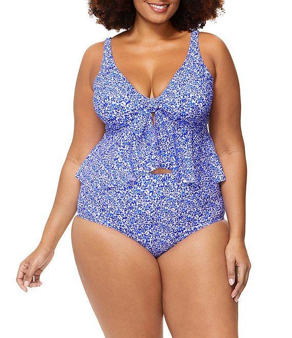 Raisins Curve Plus Size Amalfi Coast Topanga V-Neck Underwire Front Knot Tankini Swim Top Product Image