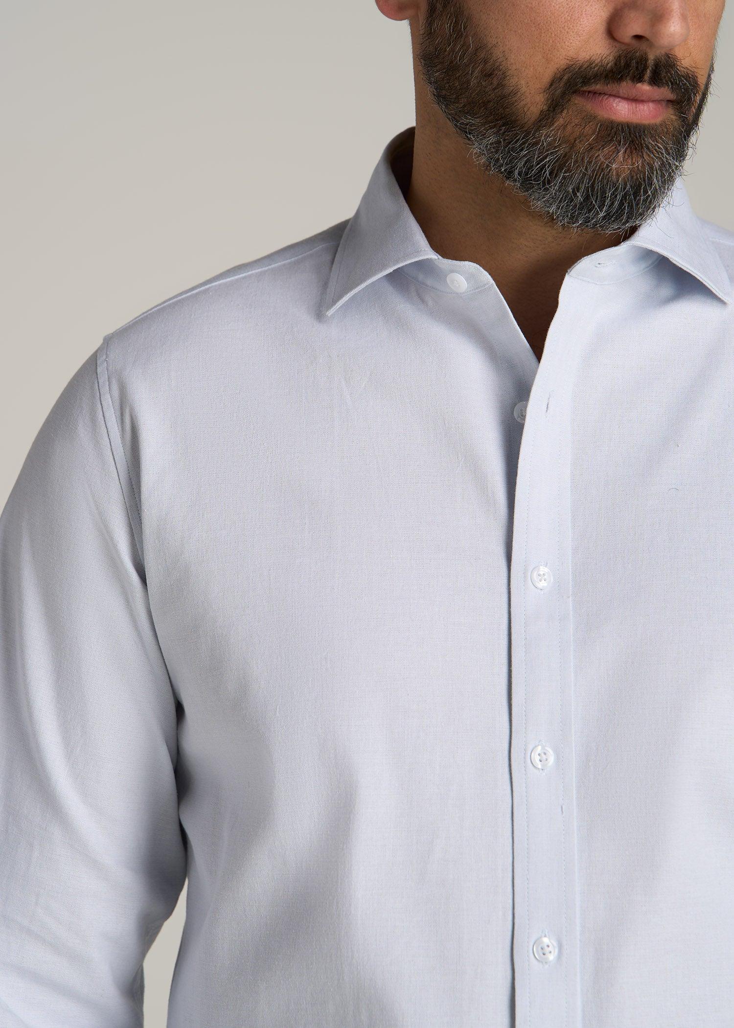 Stretch Linen Dress Shirt for Tall Men in Light Blue Product Image