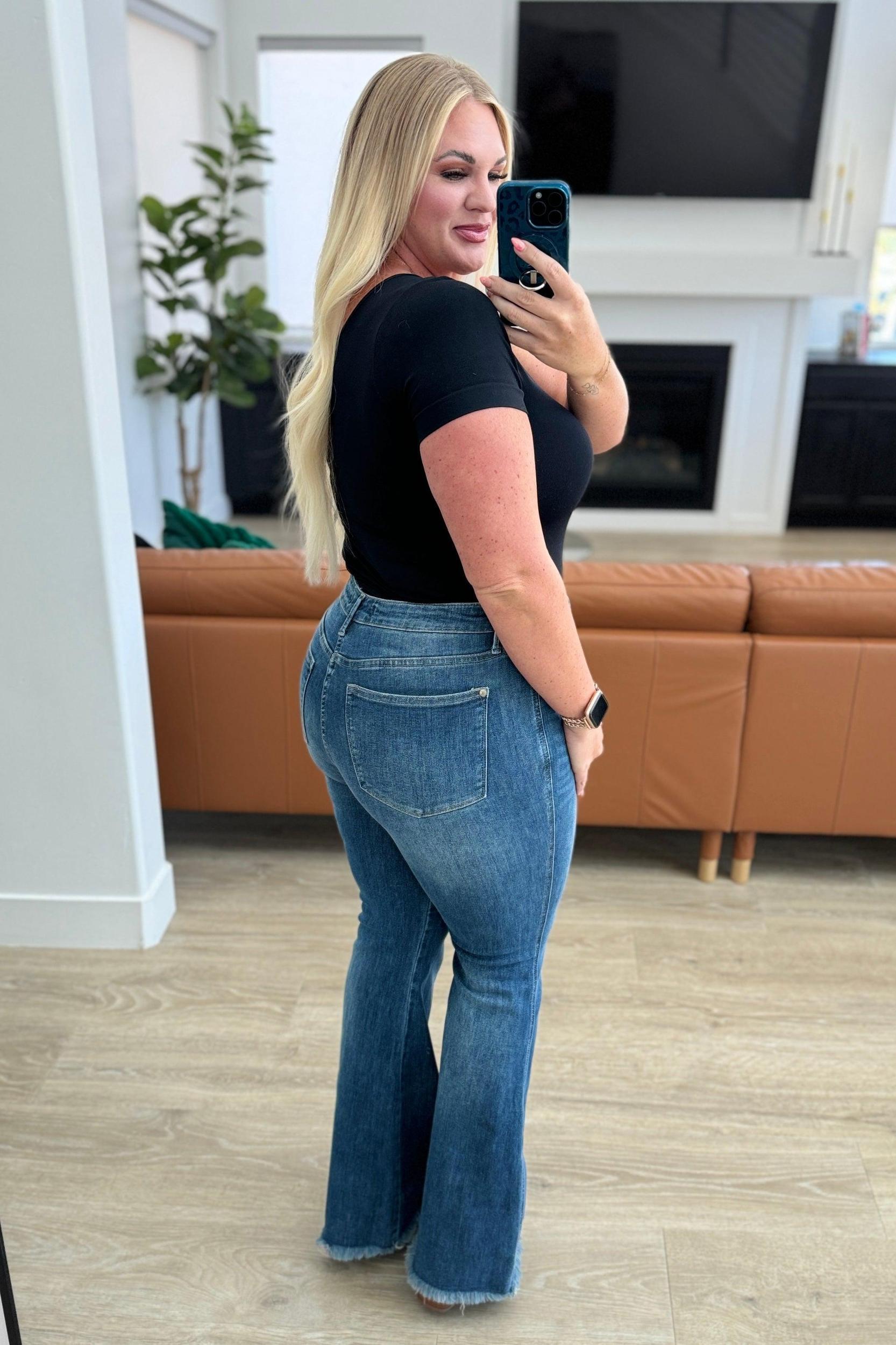 Judy Blue Tummy Control Frayed Hem Flare Jeans Female Product Image