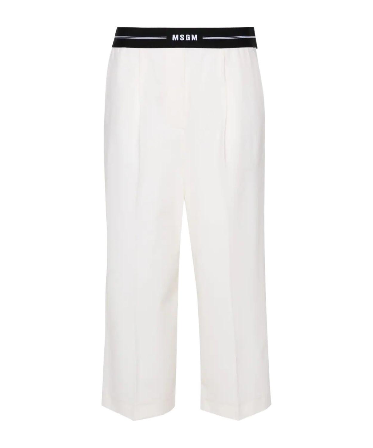 MSGM Chic Straight-leg Pants With Luxurious Wool Blend And Stylish Waistband In White Product Image