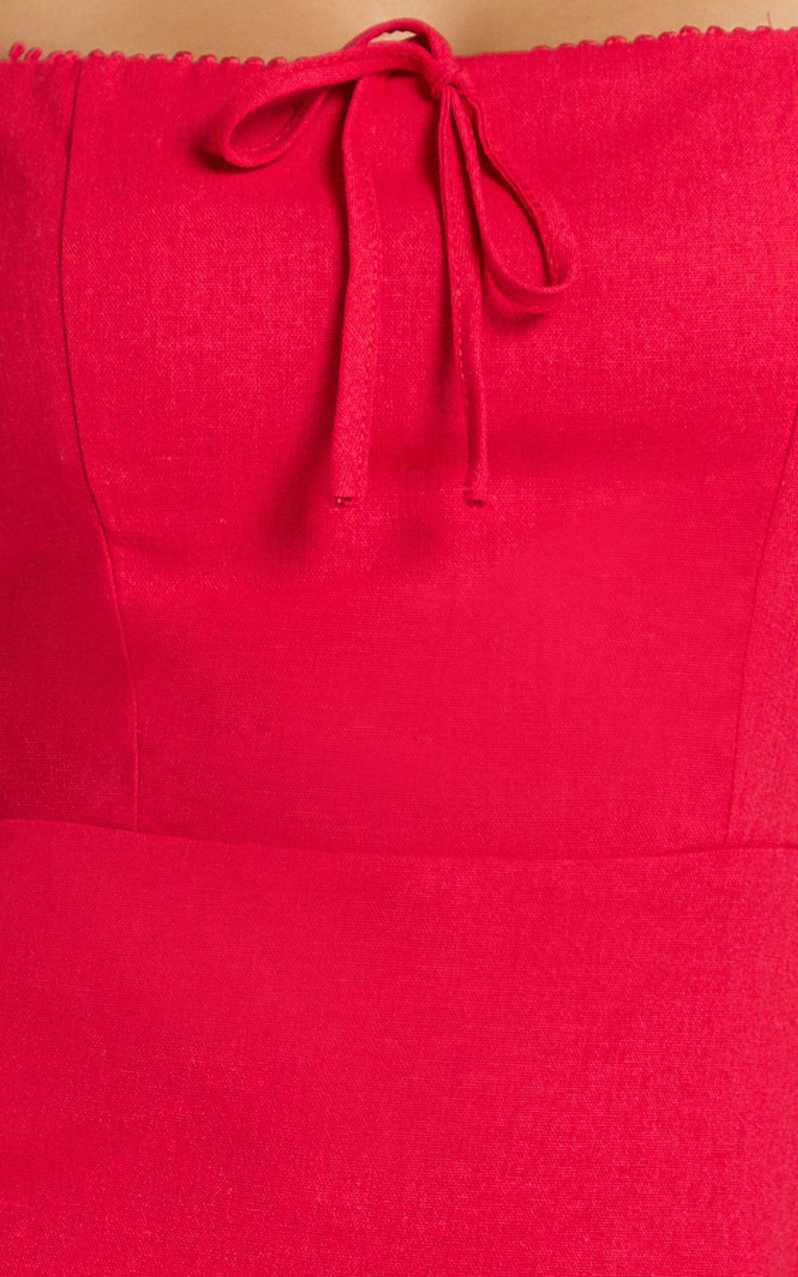 Jules Mini Dress - Puff Sleeve Square Neck Fit And Flare Dress in Red Product Image