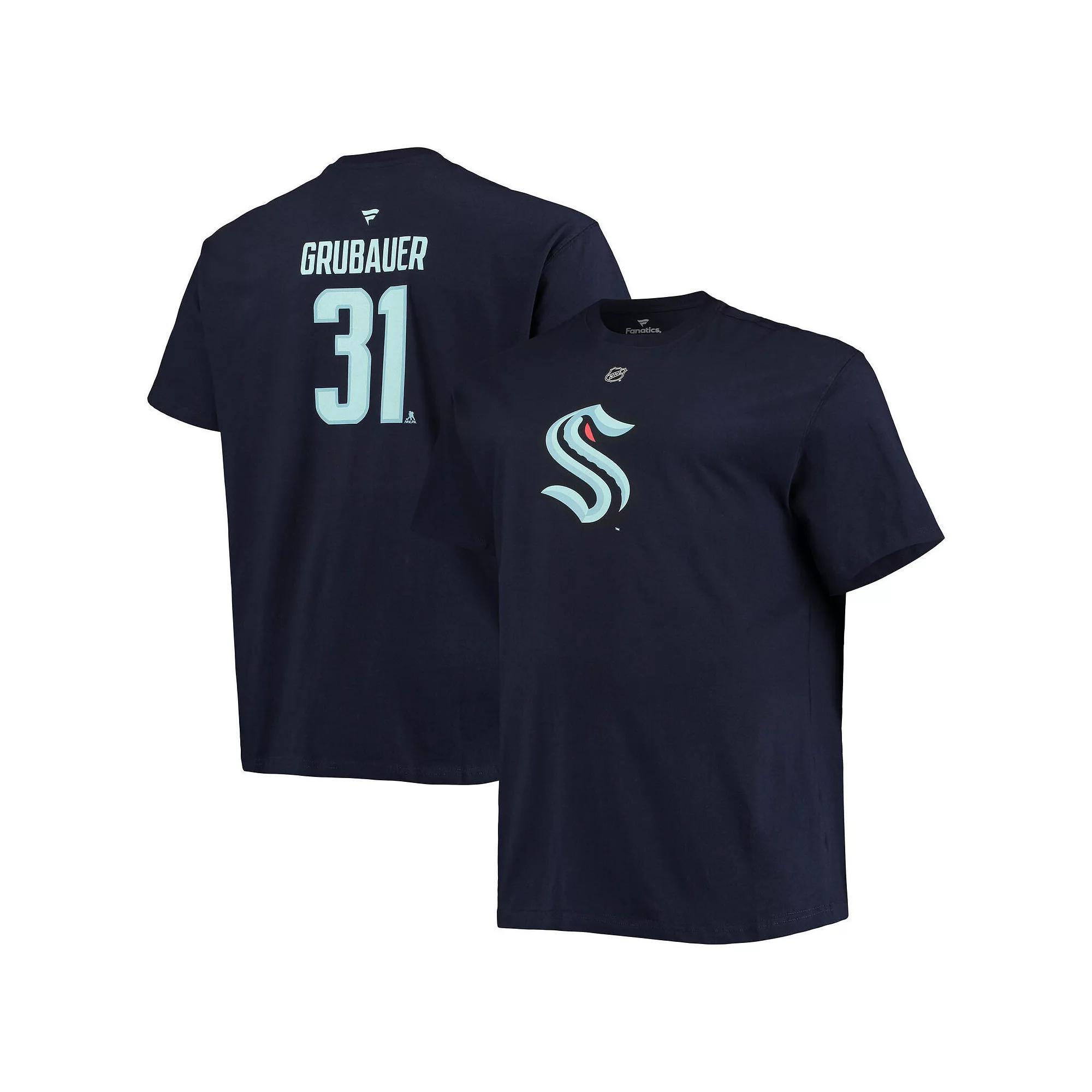Men's Fanatics Branded Philipp Grubauer Deep Sea Blue Seattle Kraken Big & Tall Name & Number T-Shirt, Size: XLT, Krk Blue Product Image