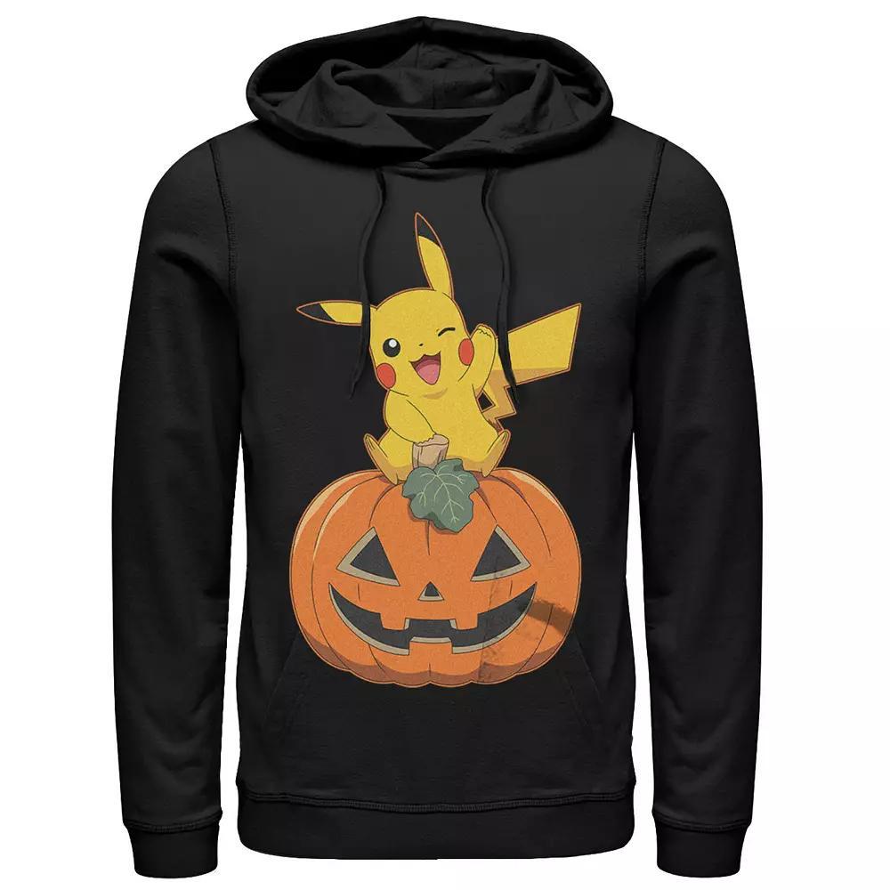Men's Pokemon Pikachu Sitting On Pumpkin Hoodie, Size: Small, Black Product Image