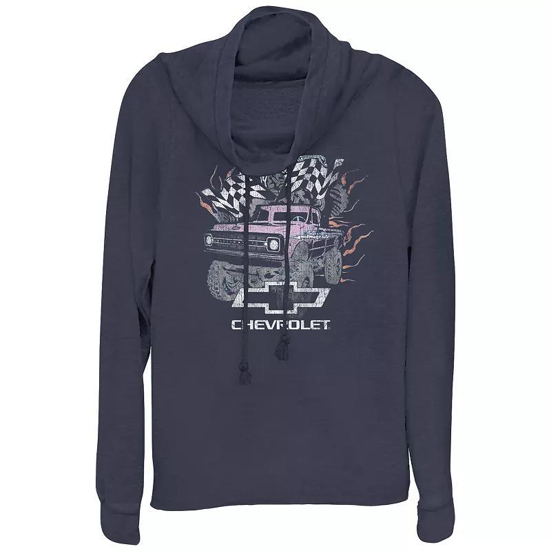 Juniors' Chevrolet Pastel Monster Trucks Cowlneck Graphic Lightweight Long Sleeve, Girl's, Size: Small, Blue Product Image