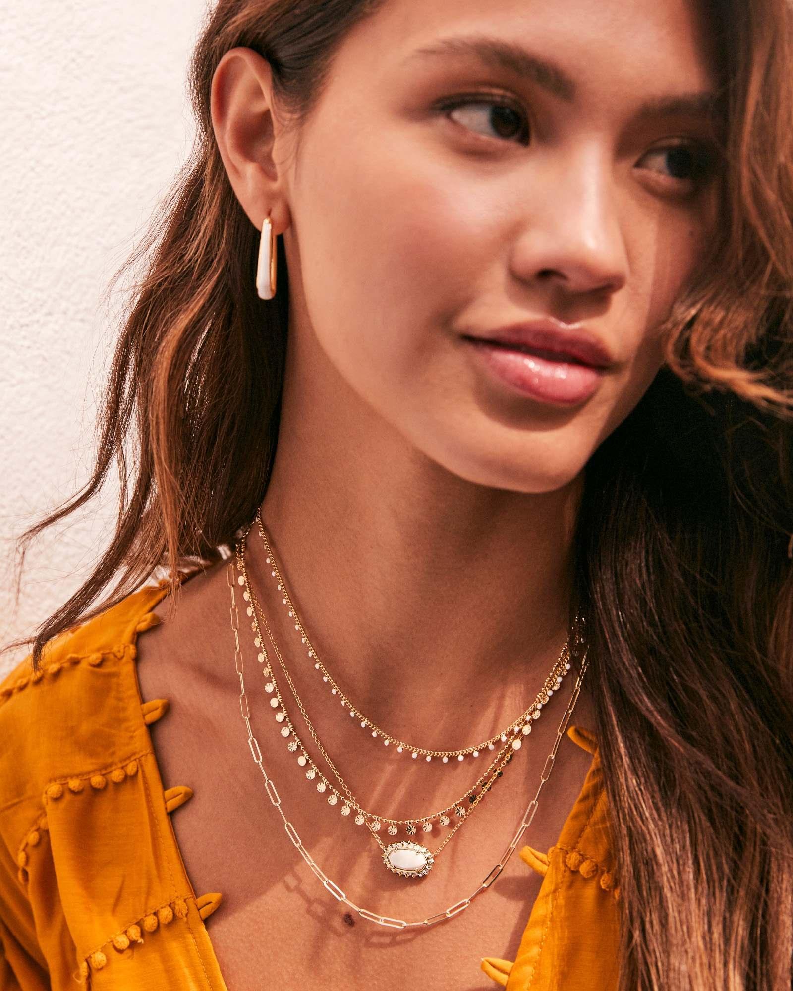 Elisa Gold Color Burst Frame Short Pendant Necklace in White Mother-of-Pearl Product Image
