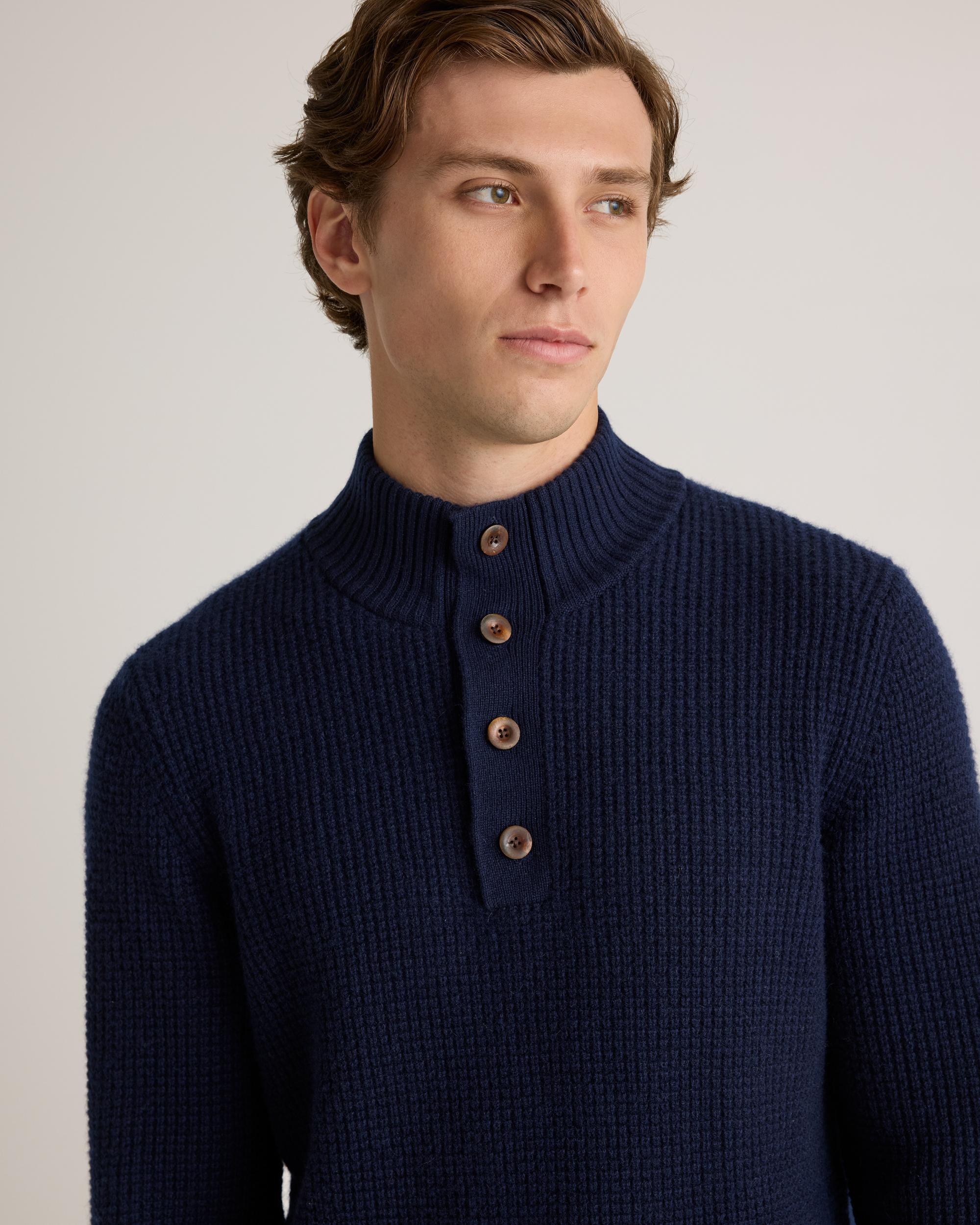 Quince | Men's Mongolian Cashmere Waffle Quarter Button Sweater Product Image