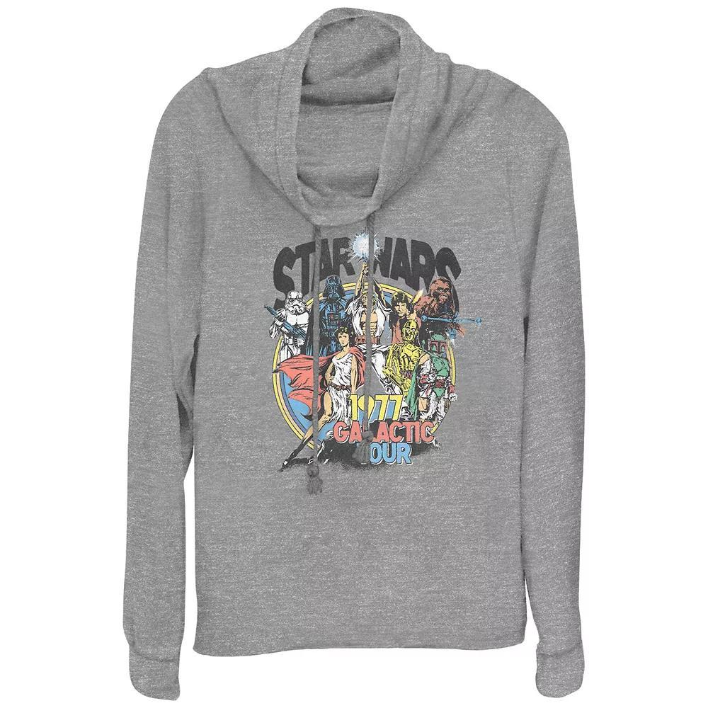 Women's Star Wars 1977 Galactic Tour Poster Cowlneck Graphic Lightweight Long Sleeve, Girl's, Size: Small, Gray Grey Product Image