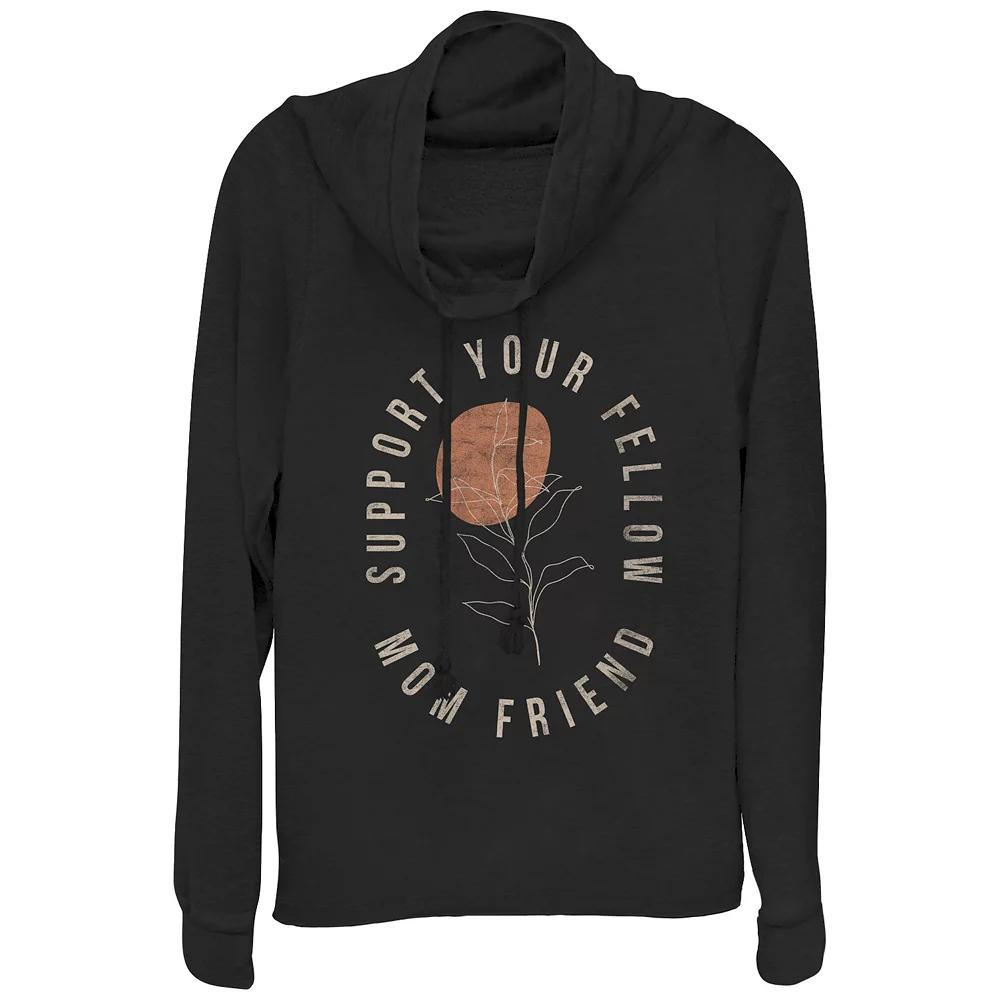 Women's Support Your Fellow Mom Friend Cowlneck Graphic Lightweight Long Sleeve, Size: XXL, Black Product Image