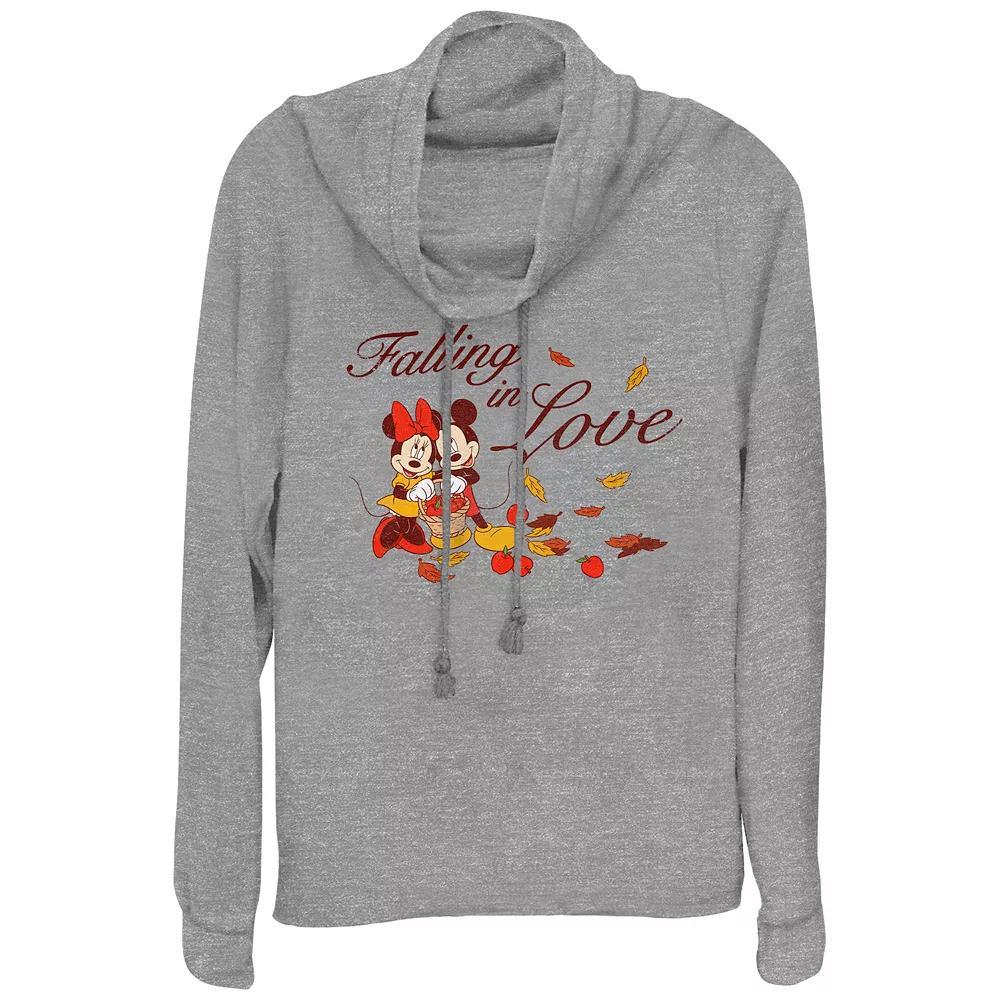 Disney's Mickey Mouse And Minnie Mouse Falling In Love Women's Cowlneck Graphic Lightweight Long Sleeve, Size: Small, Gray Grey Product Image