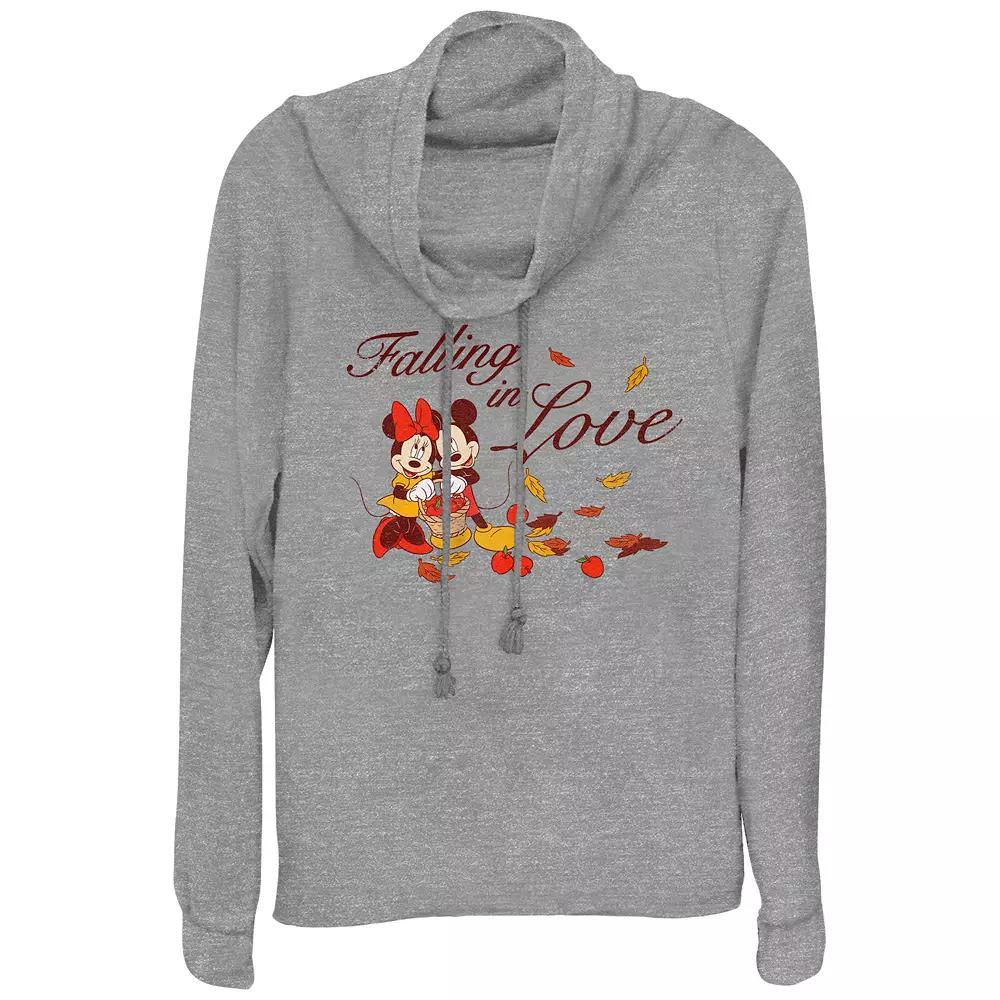 Disney's Mickey Mouse And Minnie Mouse Falling In Love Women's Cowlneck Graphic Lightweight Long Sleeve, Size: Small, Gray Grey Product Image