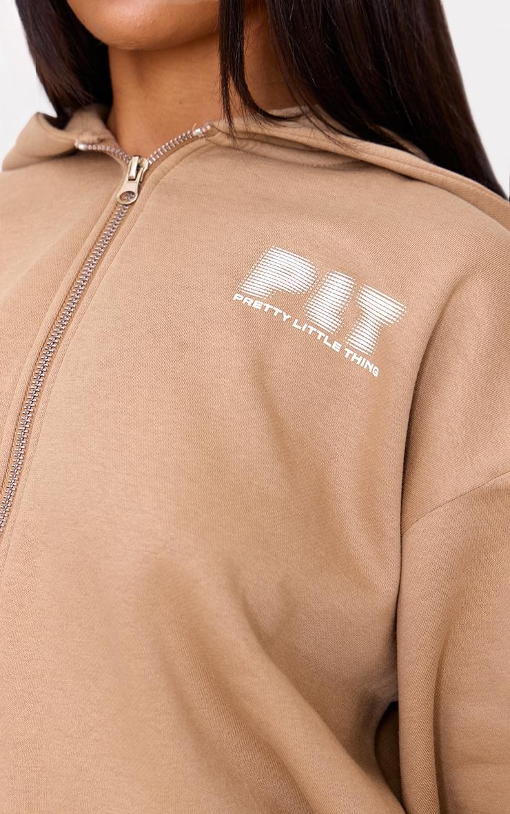 PRETTYLITTLETHING Taupe Elasticated Hem Zip Up Hoodie Product Image