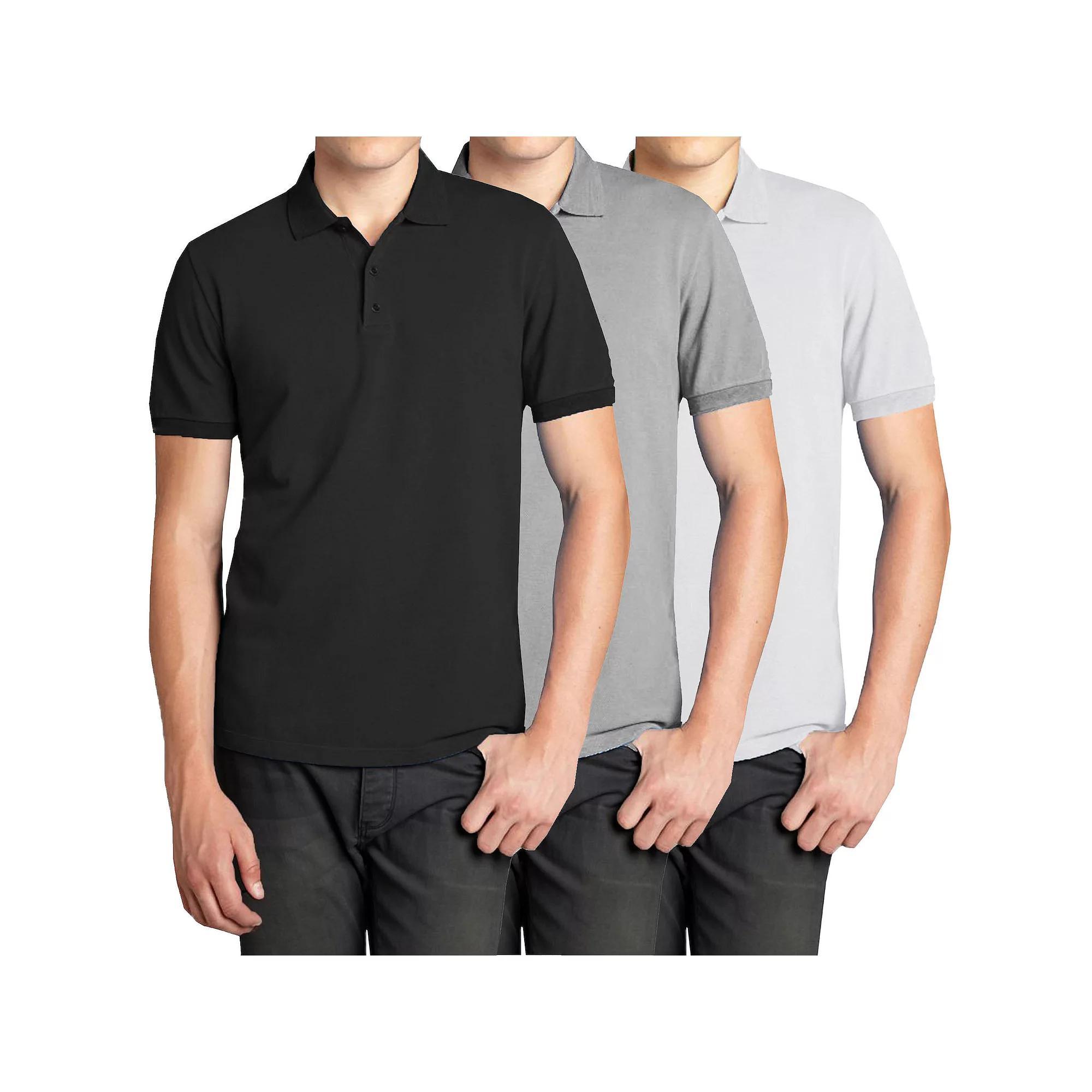 Men's Galaxy 3-Pack Pique Polos, Size: XL, Black Gray White Product Image