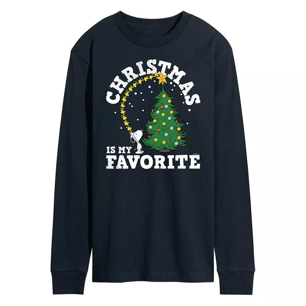 Mens Peanuts Christmas Tree Long Sleeve Tee Blue Product Image