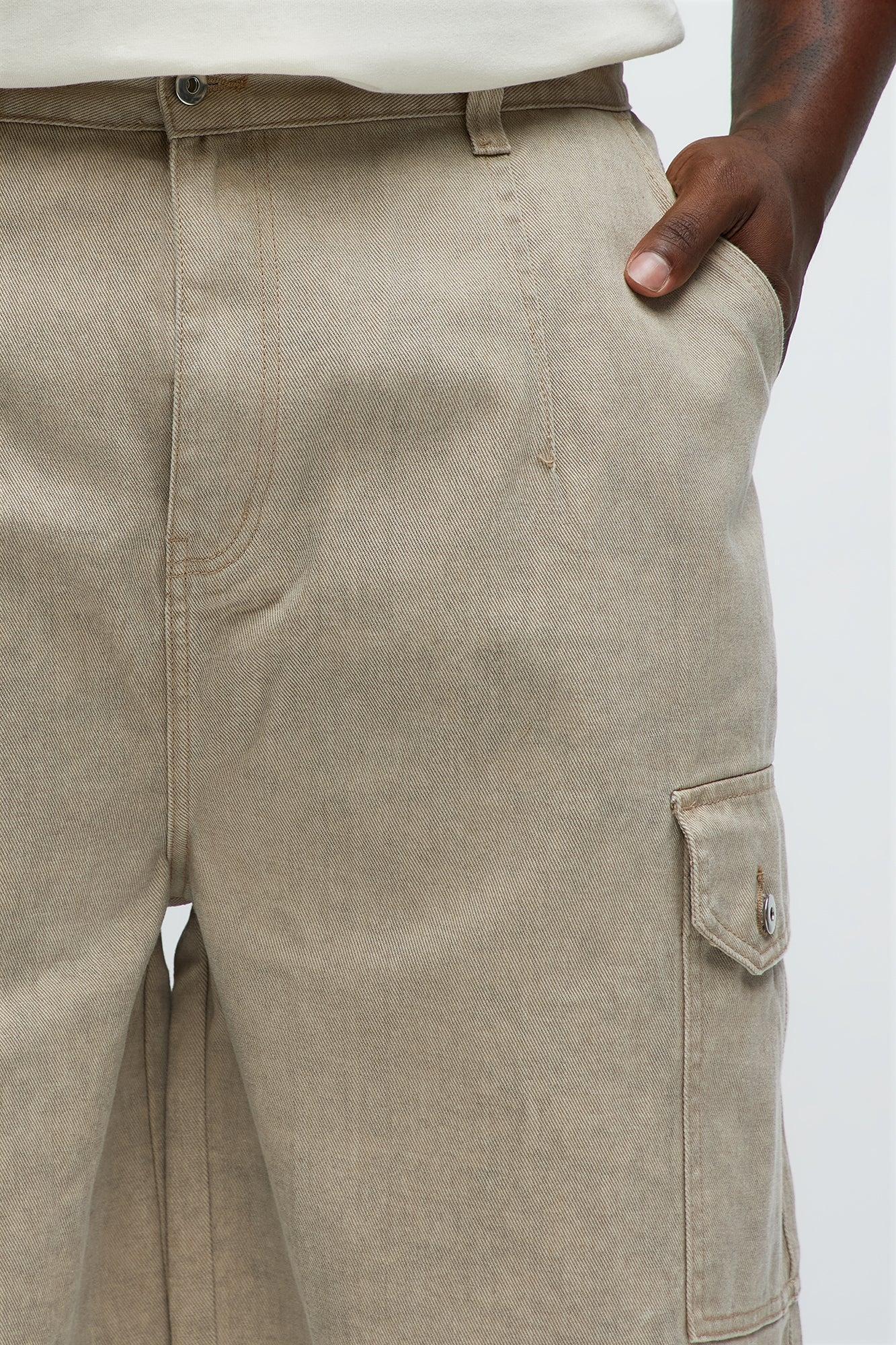 Long Cargo Relaxed Shorts - Khaki Product Image