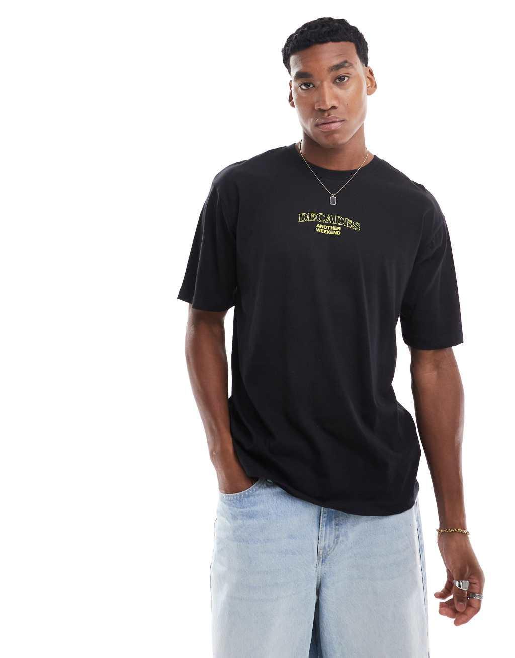 ONLY & SONS relaxed fit t-shirt with decades back print in black Product Image