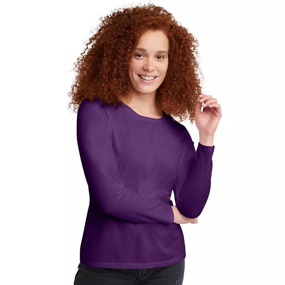 Women's Hanes® Originals Long Sleeve Crewneck Tee, Size: Medium, Purple Splendor Product Image